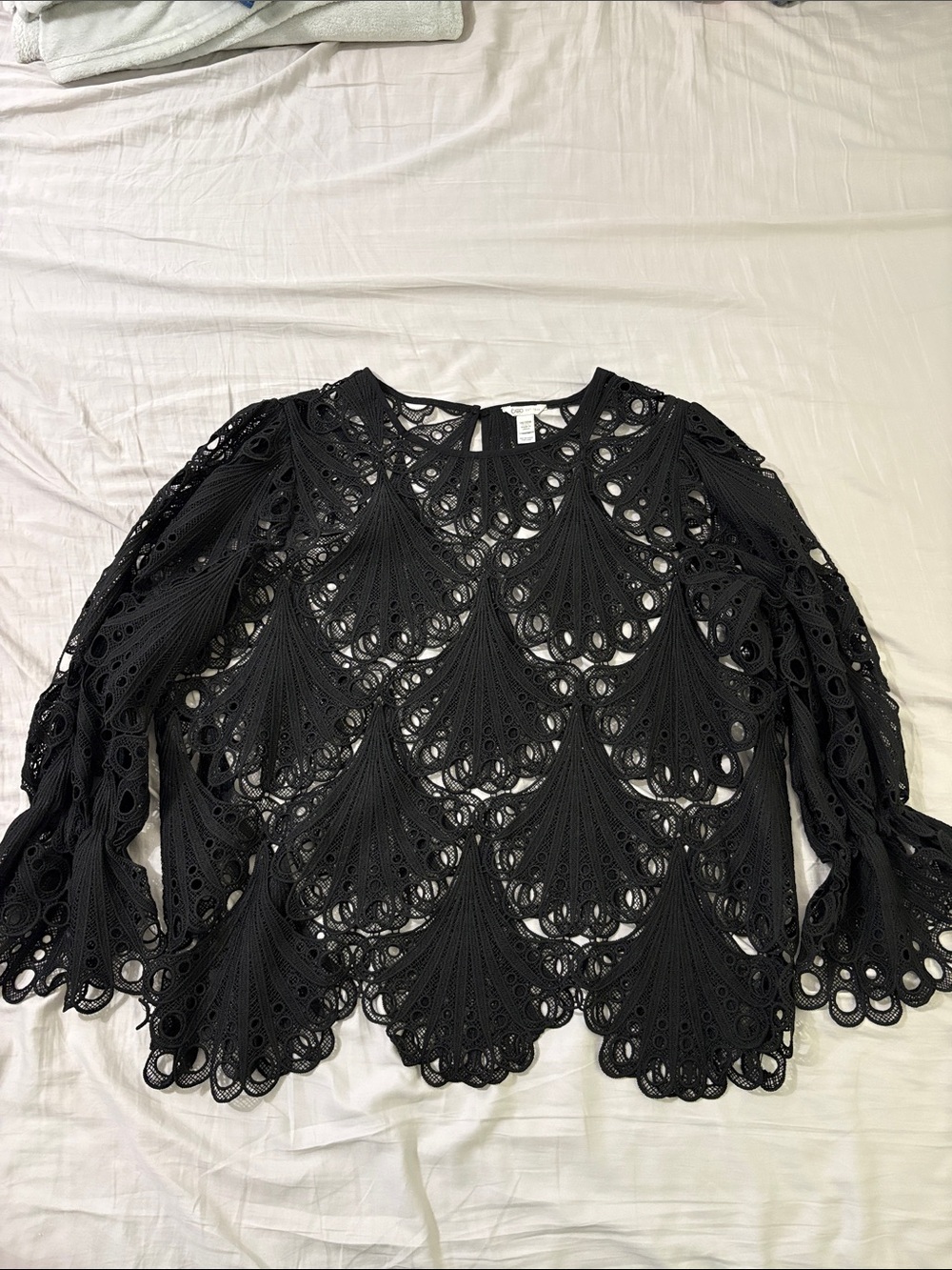 Cato Black Eyelet Lace Long-Sleeve Top